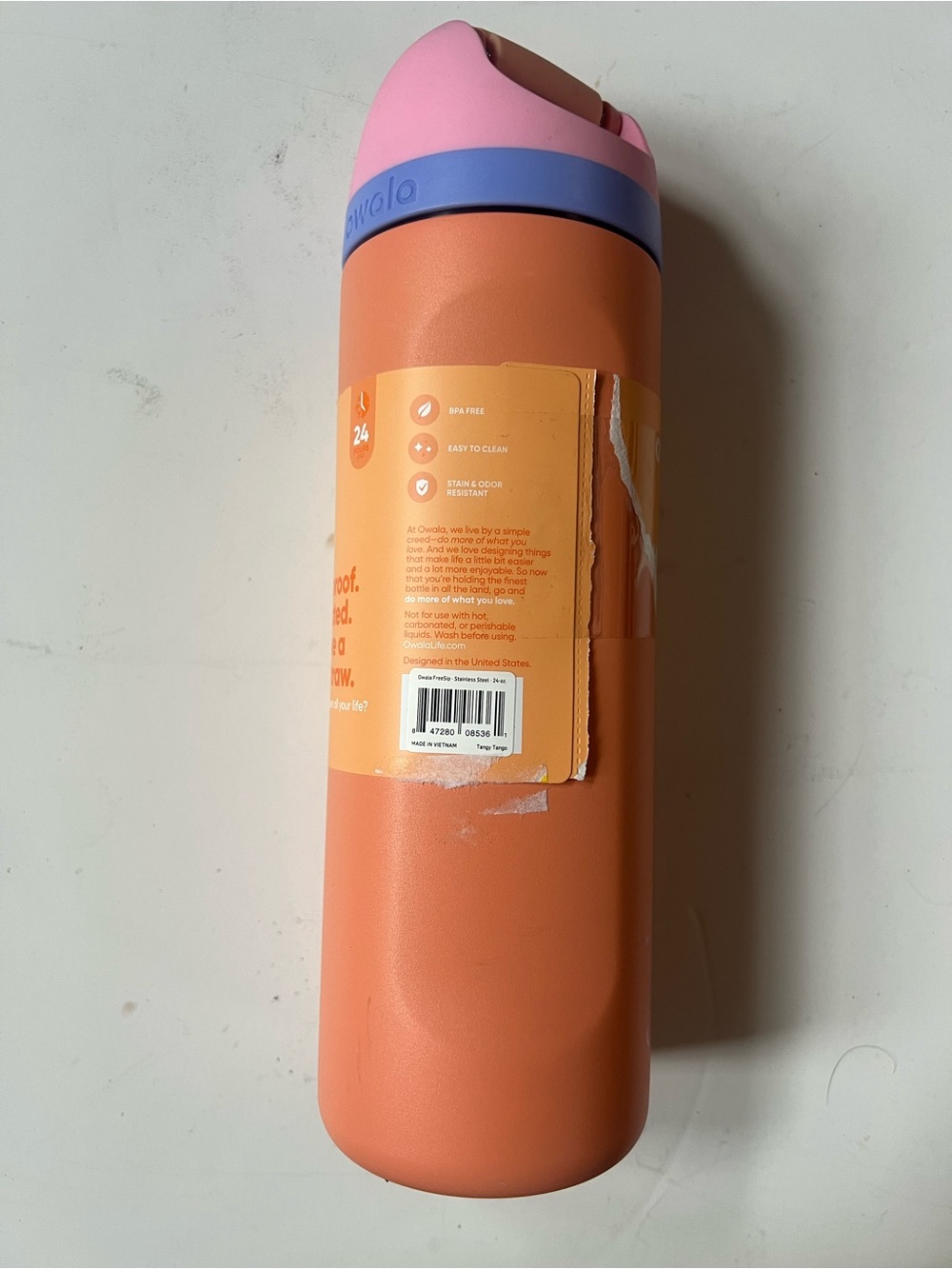 Peach Pink Blue Insulated Water Bottle - 24oz